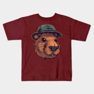 Orange capybara in panama hat Kids T-Shirt